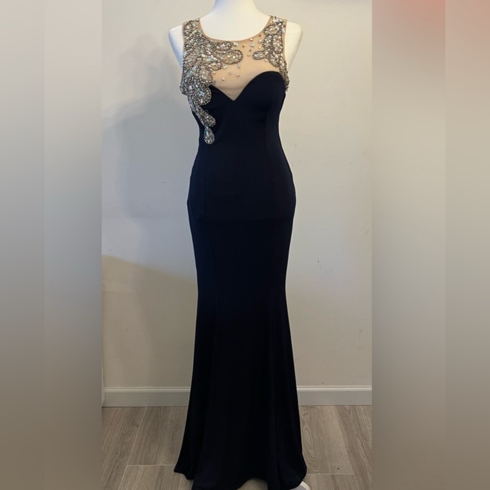 City Triangles Black Strapless Dress with Silver Accents
